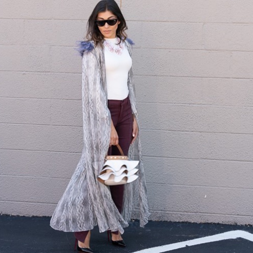 Feather shoulder kimono coverup